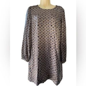 A.P.C. Silk Long Sleeve Slash Pockets Dress Metallic Deco Print Medium